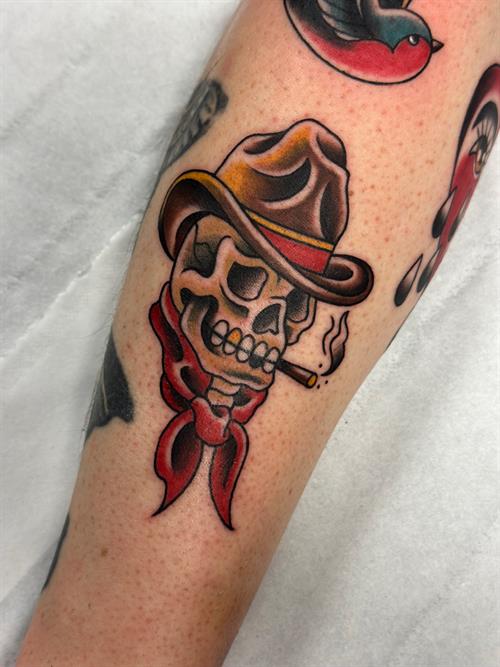 cowboy skull traditional tattoo